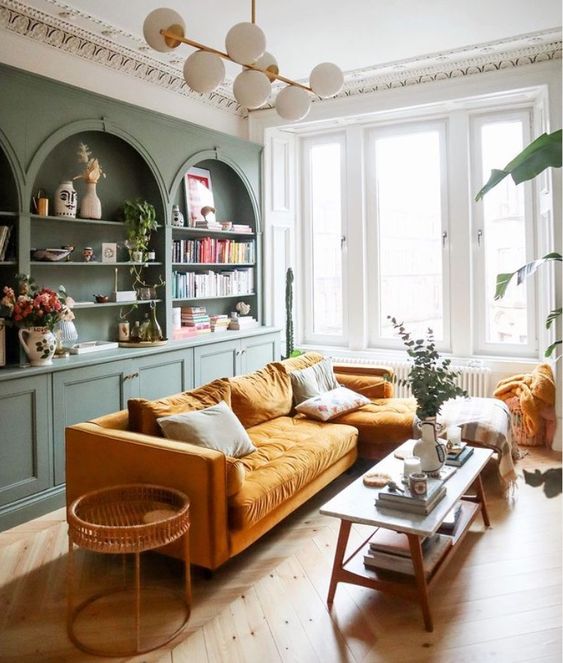 How to use a mustard and green colour palette